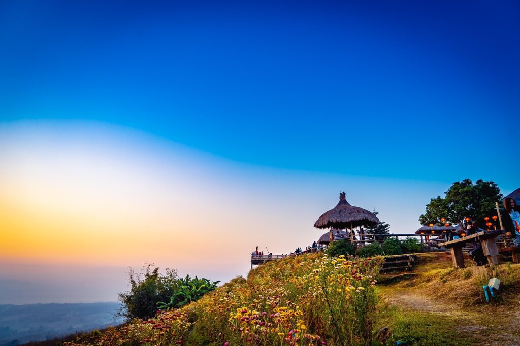 A sunset view over the mountains in Pai.