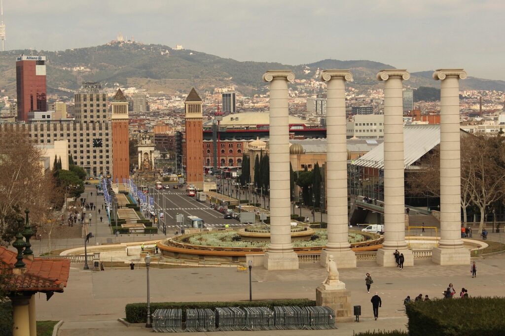 Sunset view from Montjuïc hill in Barcelona, a peaceful stop during your Barcelona vacation